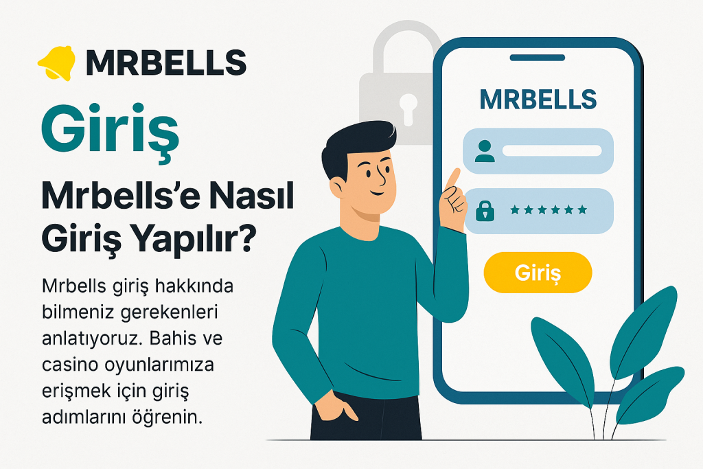 Mrbells giriş ekranı, kullanıcı adı ve şifre girişi yapan erkek figürü, güvenli online bahis platformu